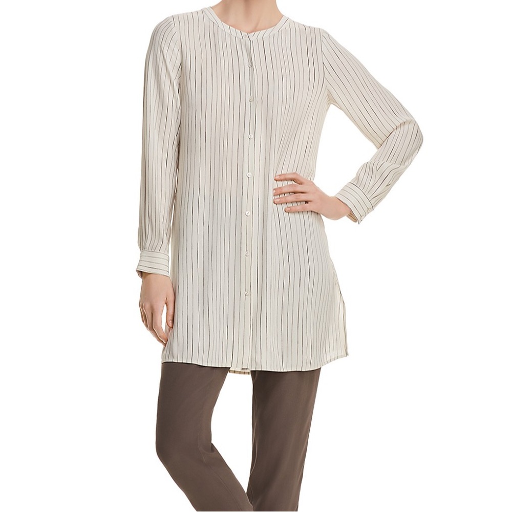 Eileen Fisher Pinstriped 100% Silk Tunic‎ Top